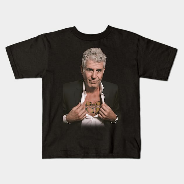 Anthony Bourdain Wu Kids T-Shirt by misuwaoda